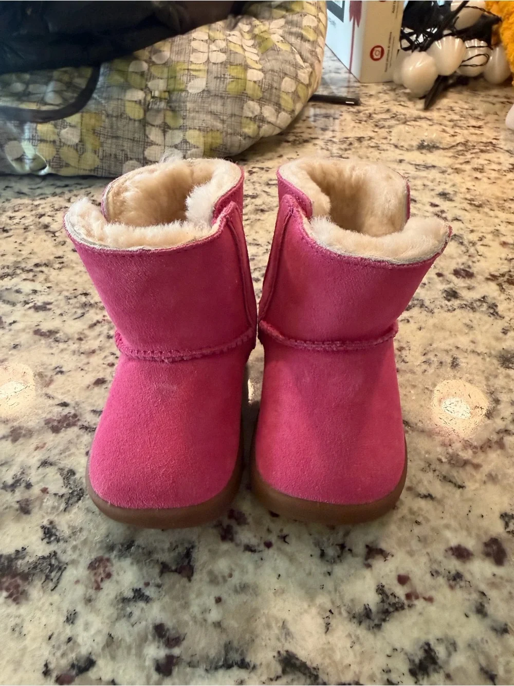 UGG Pink Suede Infant Boots with Shearling Trim